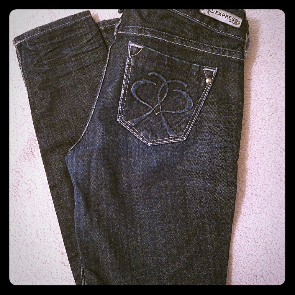 Express dark blue skinny leg jeans